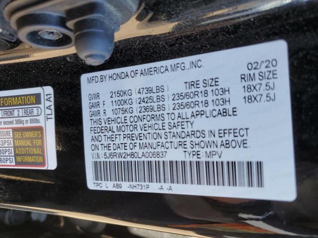 2020 Honda Cr-V Exl VIN: 5J6RW2H80LA006837 Lot: 61570344