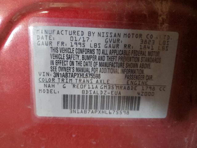 2017 Nissan Sentra S VIN: 3N1AB7APXHL675598 Lot: 61158204