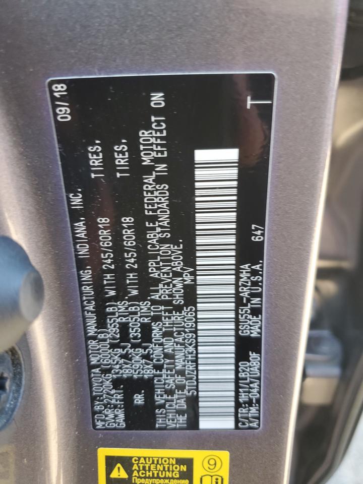 5TDJZRFH3KS919065 2019 Toyota Highlander Se