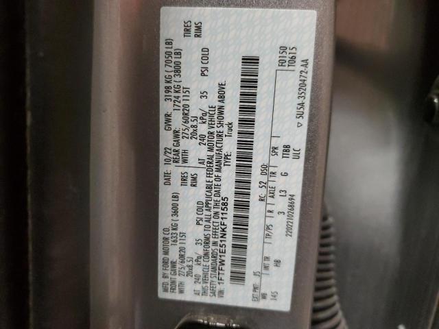 2022 Ford F150 Supercrew VIN: 1FTFW1E51NKF11585 Lot: 61515314