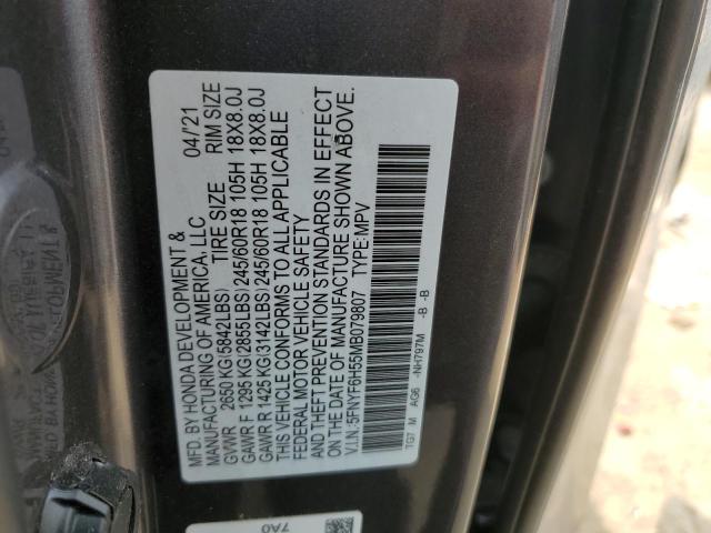 2021 HONDA PILOT EXL 5FNYF6H55MB079807  64665924