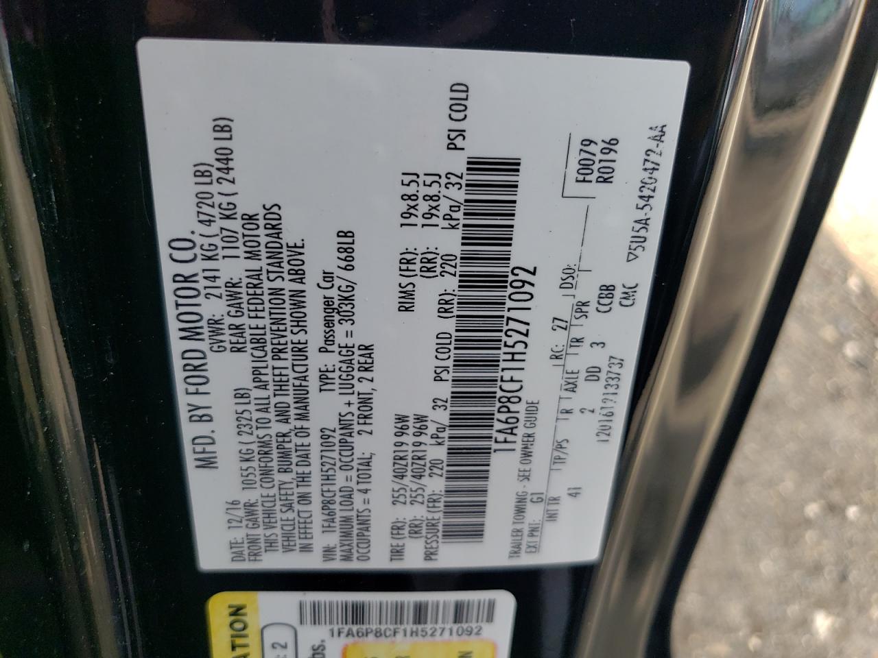 1FA6P8CF1H5271092 2017 Ford Mustang Gt