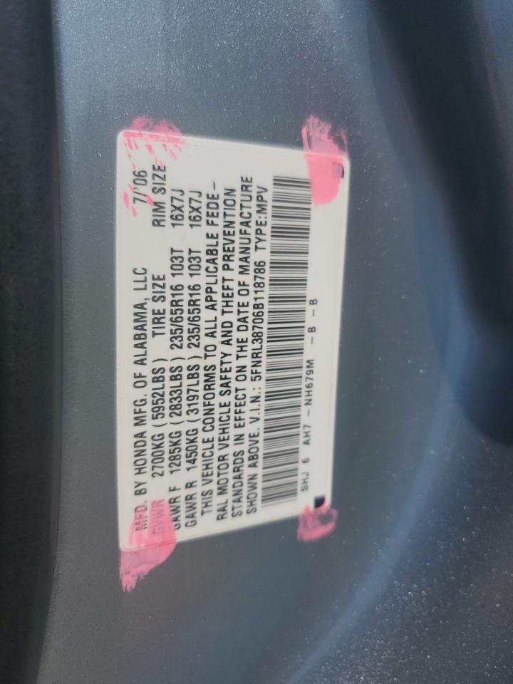 5FNRL38706B118786 2006 Honda Odyssey Exl