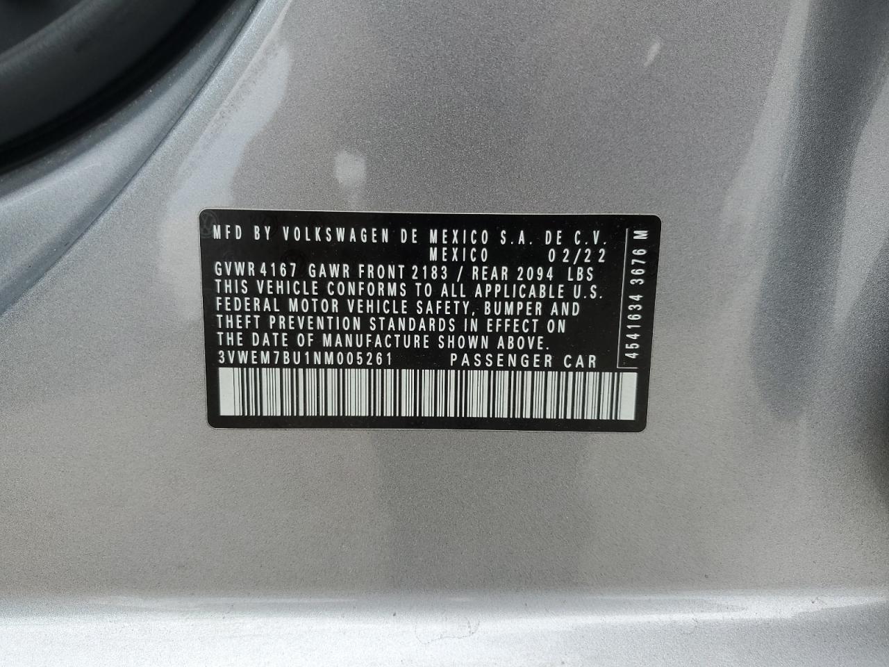 3VWEM7BU1NM005261 2022 Volkswagen Jetta Se