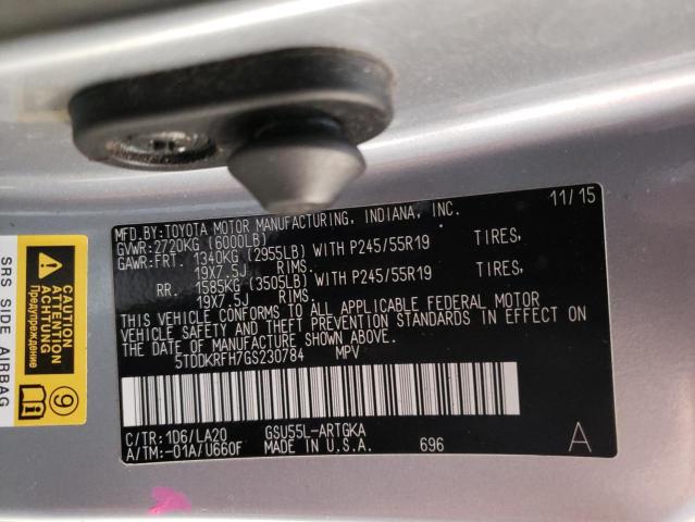 2016 Toyota Highlander Limited VIN: 5TDDKRFH7GS230784 Lot: 60434614