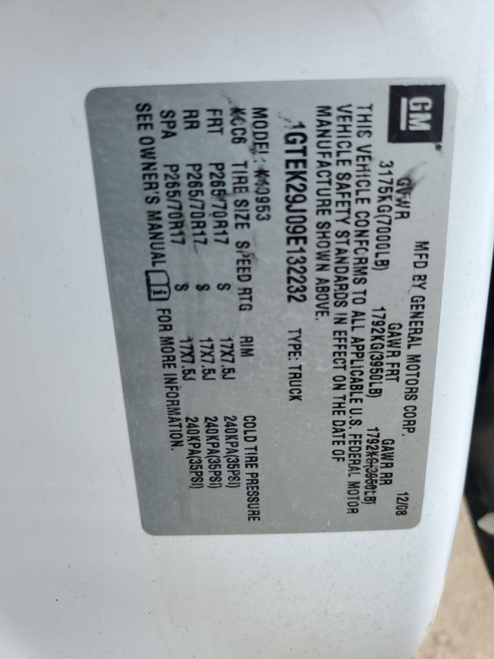 1GTEK29J09E132232 2009 GMC Sierra K1500 Sle
