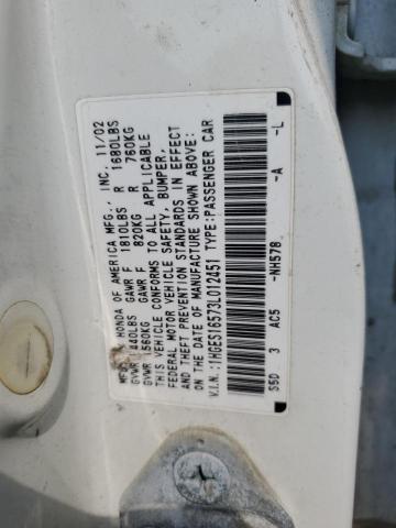 2003 Honda Civic Lx VIN: 1HGES16573L012451 Lot: 62851804