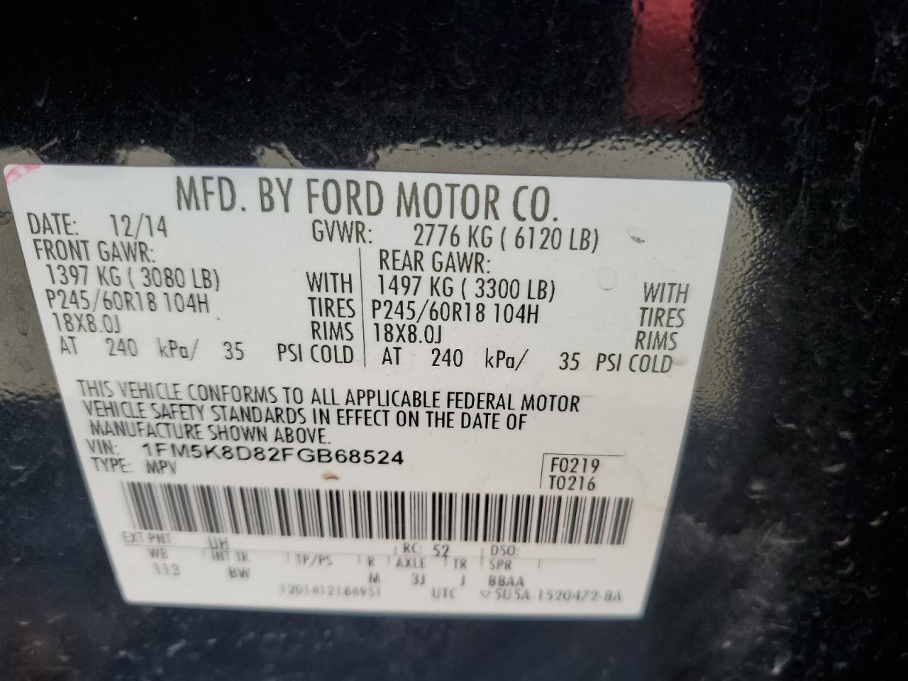 1FM5K8D82FGB68524 2015 Ford Explorer Xlt