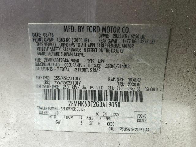 2016 Ford Flex Limited VIN: 2FMHK6DT2GBA19058 Lot: 62457304