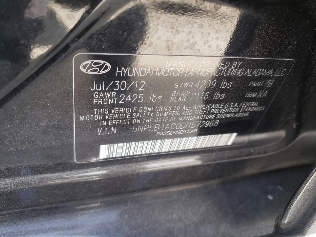 5NPEB4AC0DH572968 2013 Hyundai Sonata Gls