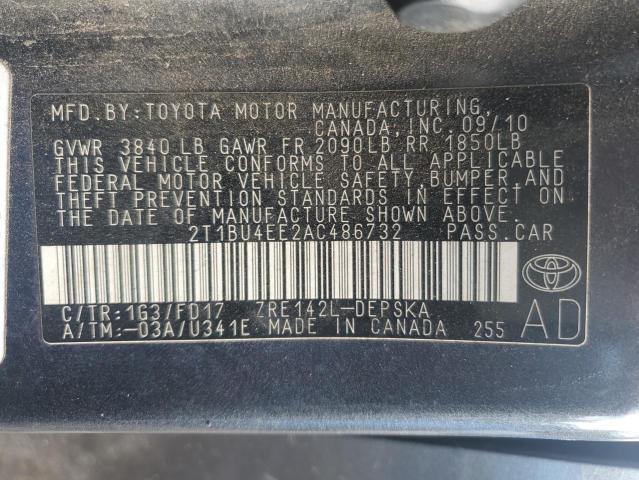 2010 Toyota Corolla Base VIN: 2T1BU4EE2AC486732 Lot: 62224684