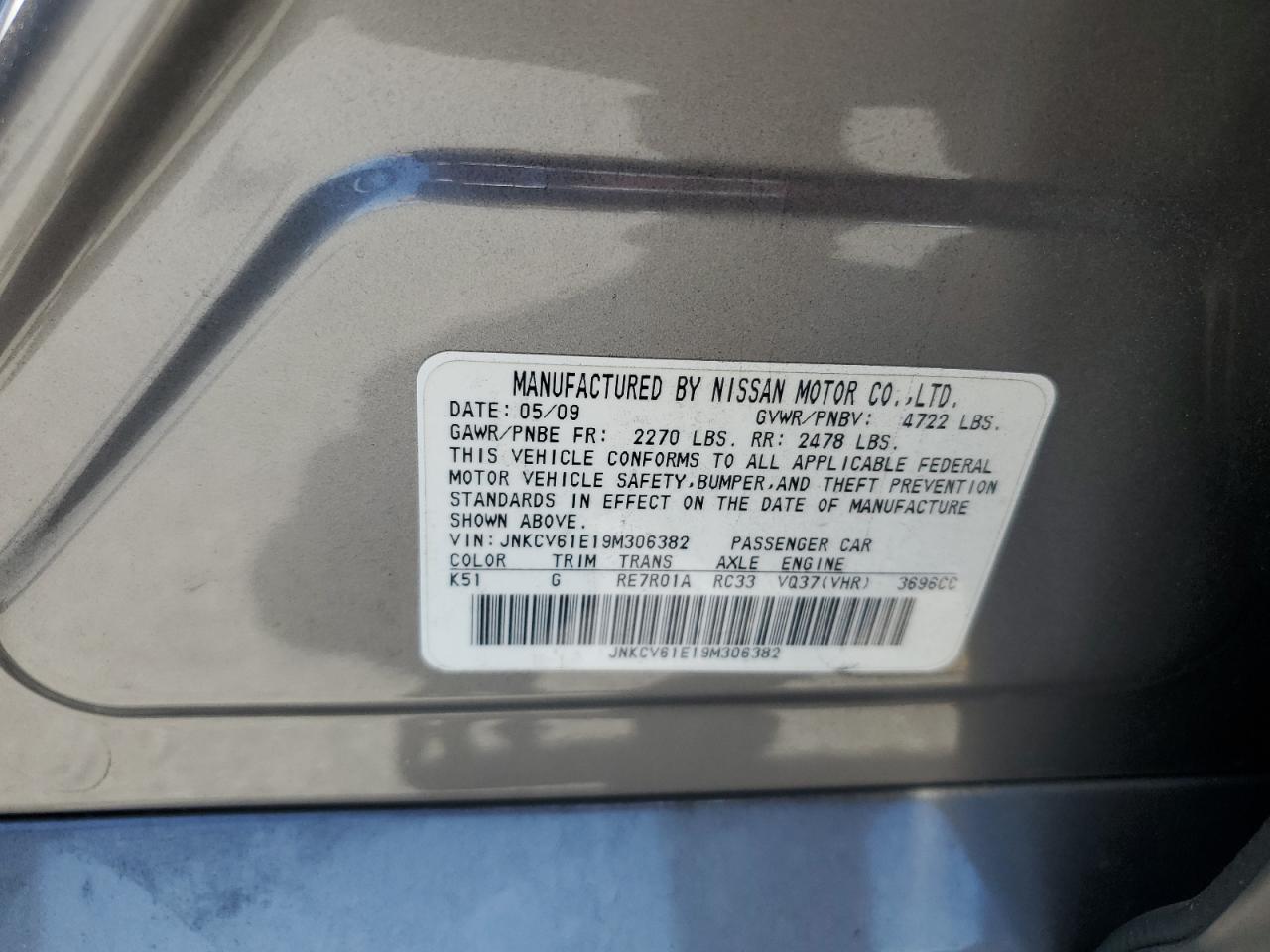 JNKCV61E19M306382 2009 Infiniti G37 Base