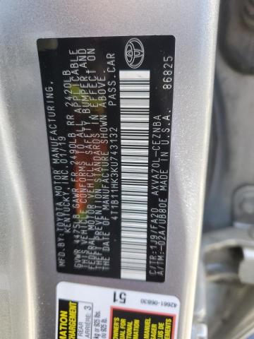 VIN 4T1B11HK3KU743132 2019 Toyota Camry, L no.12