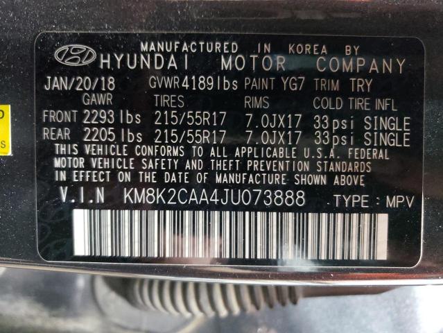 2018 Hyundai Kona Sel VIN: KM8K2CAA4JU073888 Lot: 62314534