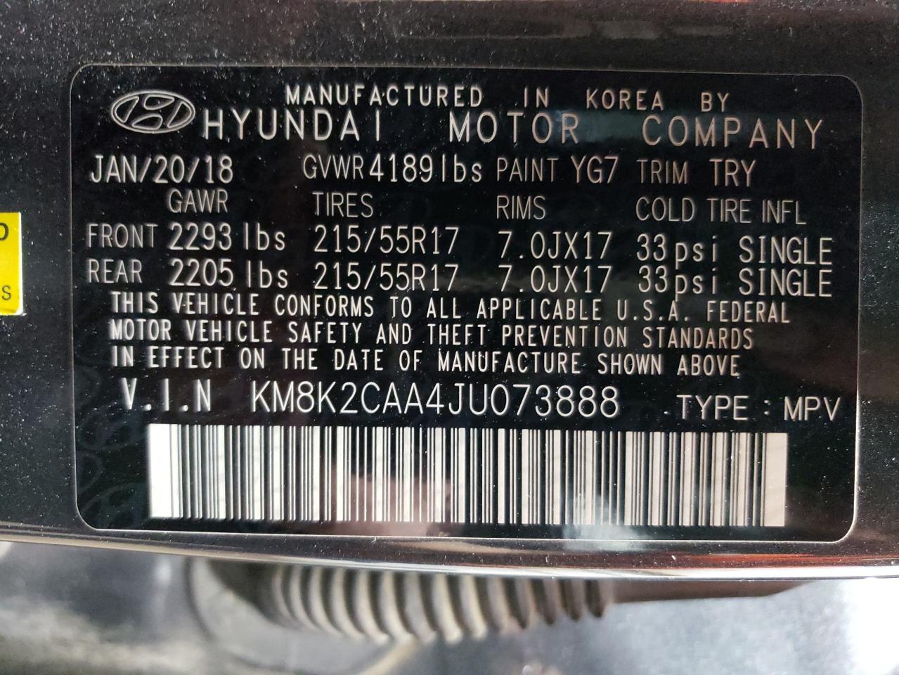 KM8K2CAA4JU073888 2018 Hyundai Kona Sel