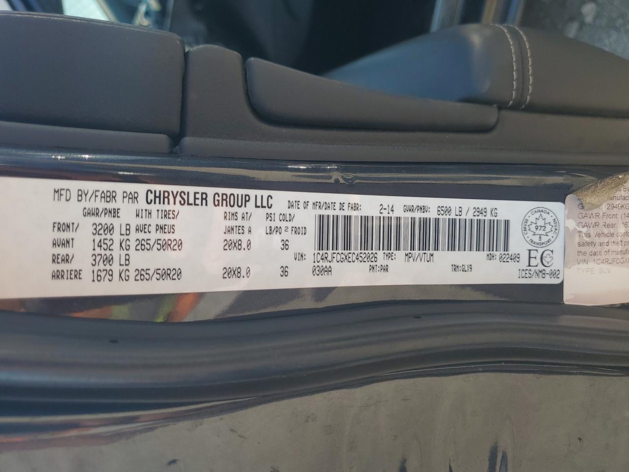 1C4RJFCGXEC452026 2014 Jeep Grand Cherokee Overland