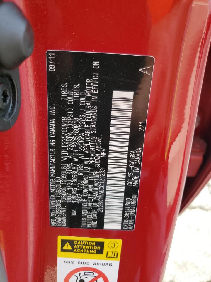 2T2BK1BA6CC121233 2012 Lexus Rx 350