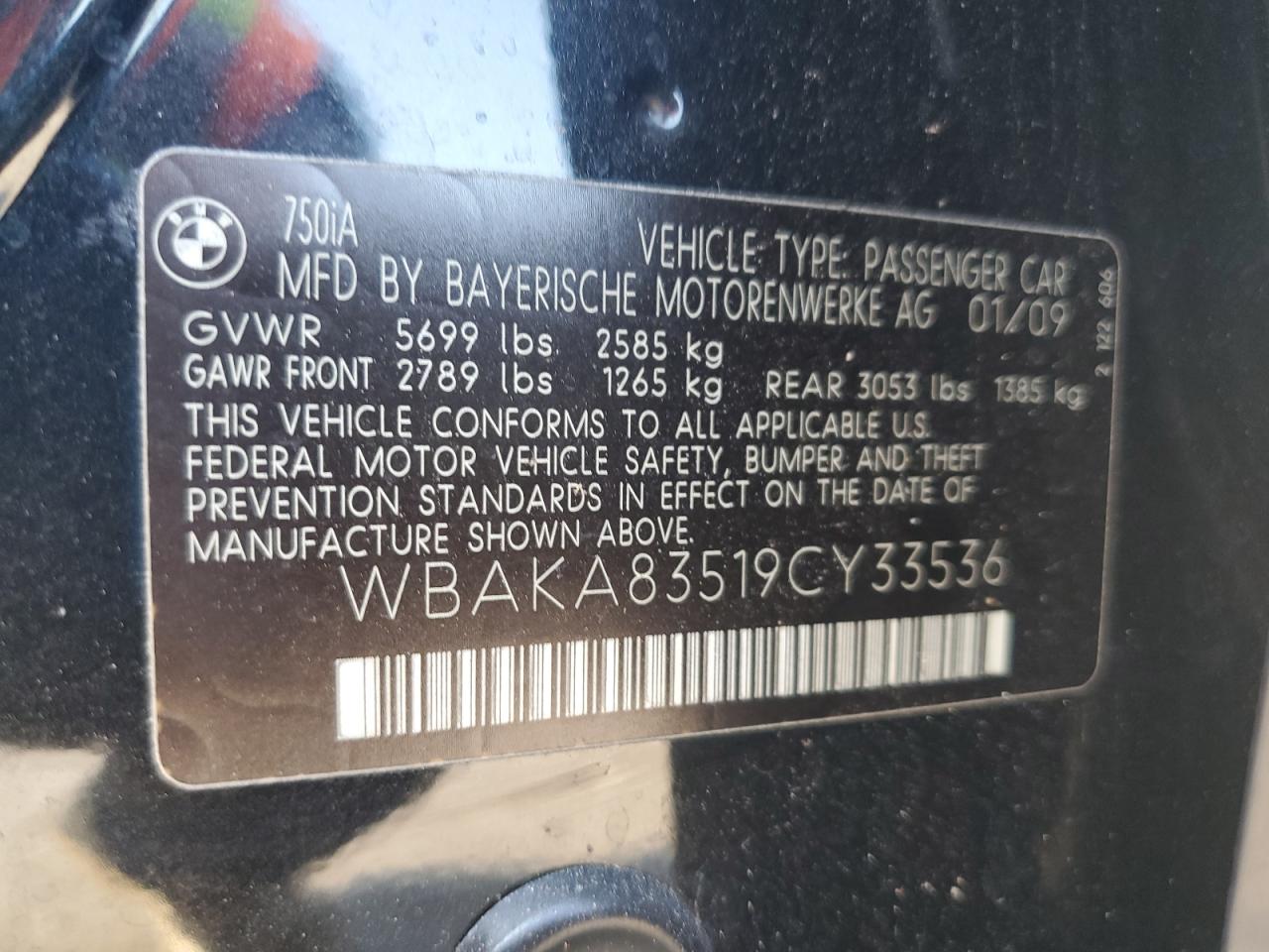 WBAKA83519CY33536 2009 BMW 750 I