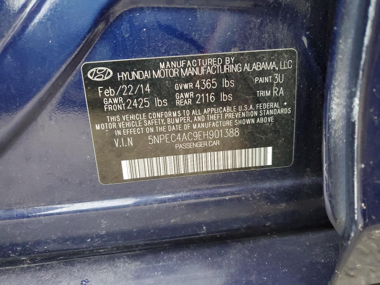 5NPEC4AC9EH901388 2014 Hyundai Sonata Se