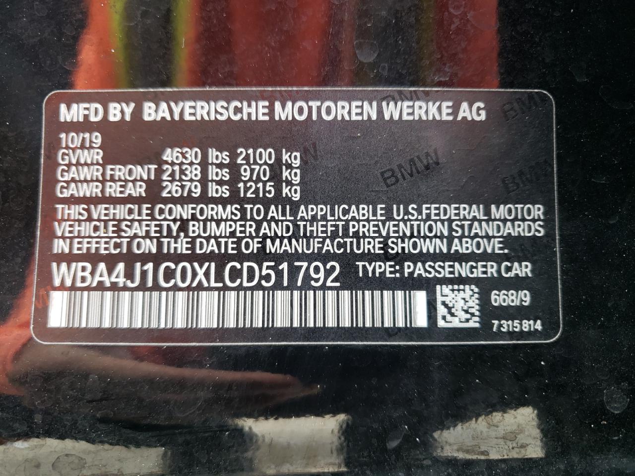 WBA4J1C0XLCD51792 2020 BMW 430I Gran Coupe