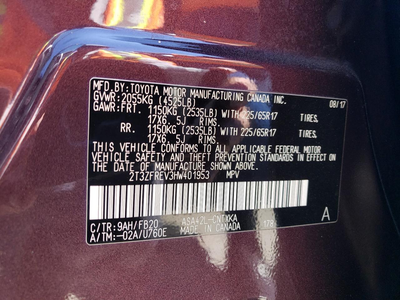 2T3ZFREV3HW401953 2017 Toyota Rav4 Le