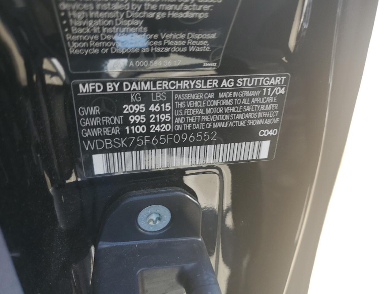 WDBSK75F65F096552 2005 Mercedes-Benz Sl 500