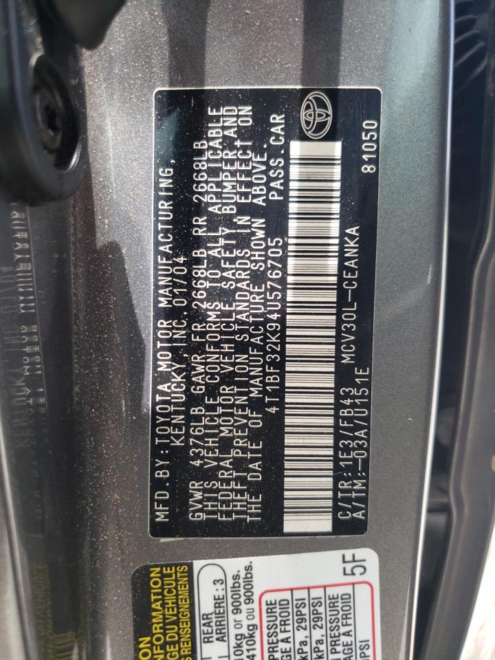 4T1BF32K94U576705 2004 Toyota Camry Le