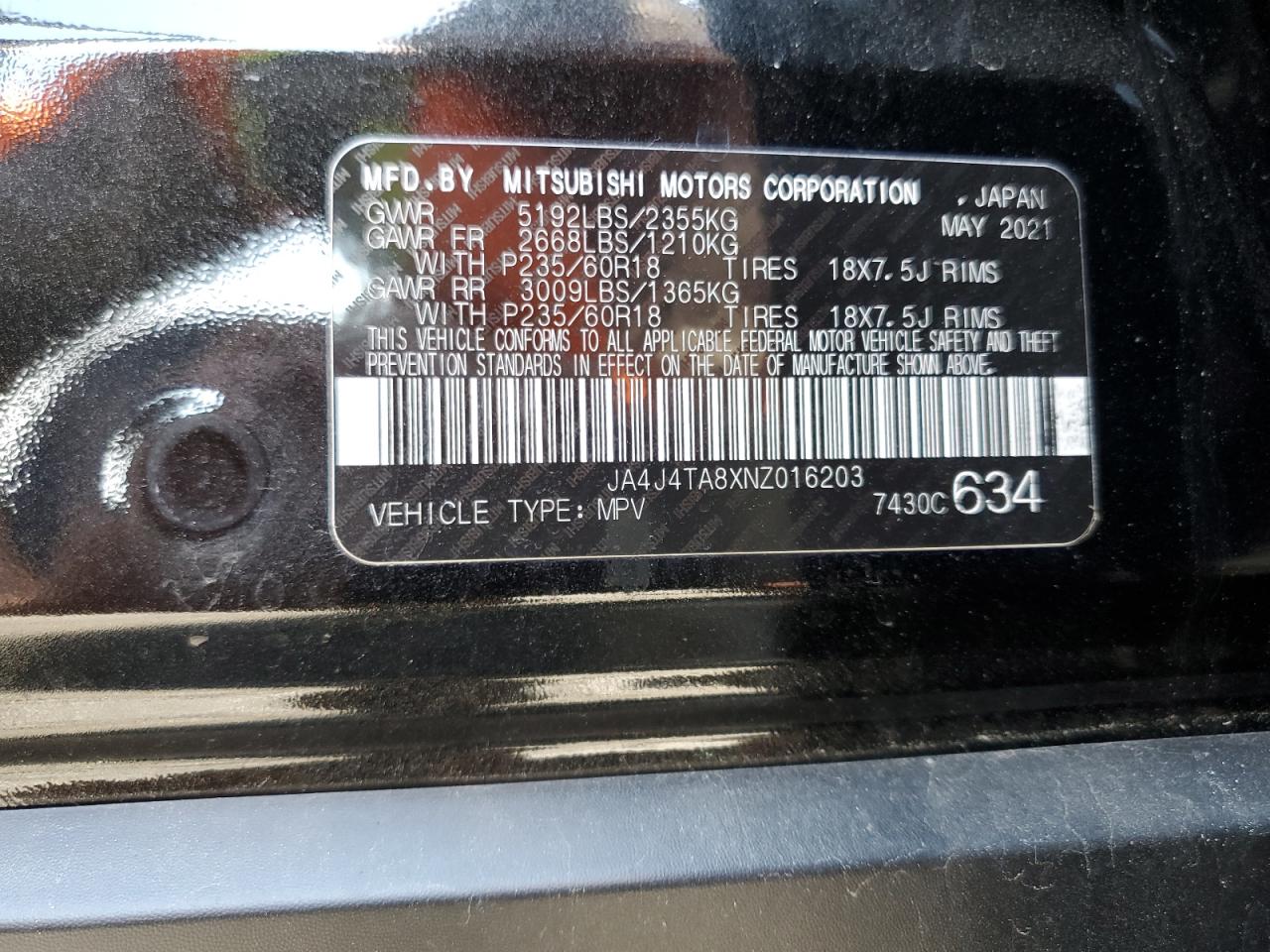 JA4J4TA8XNZ016203 2022 Mitsubishi Outlander Es