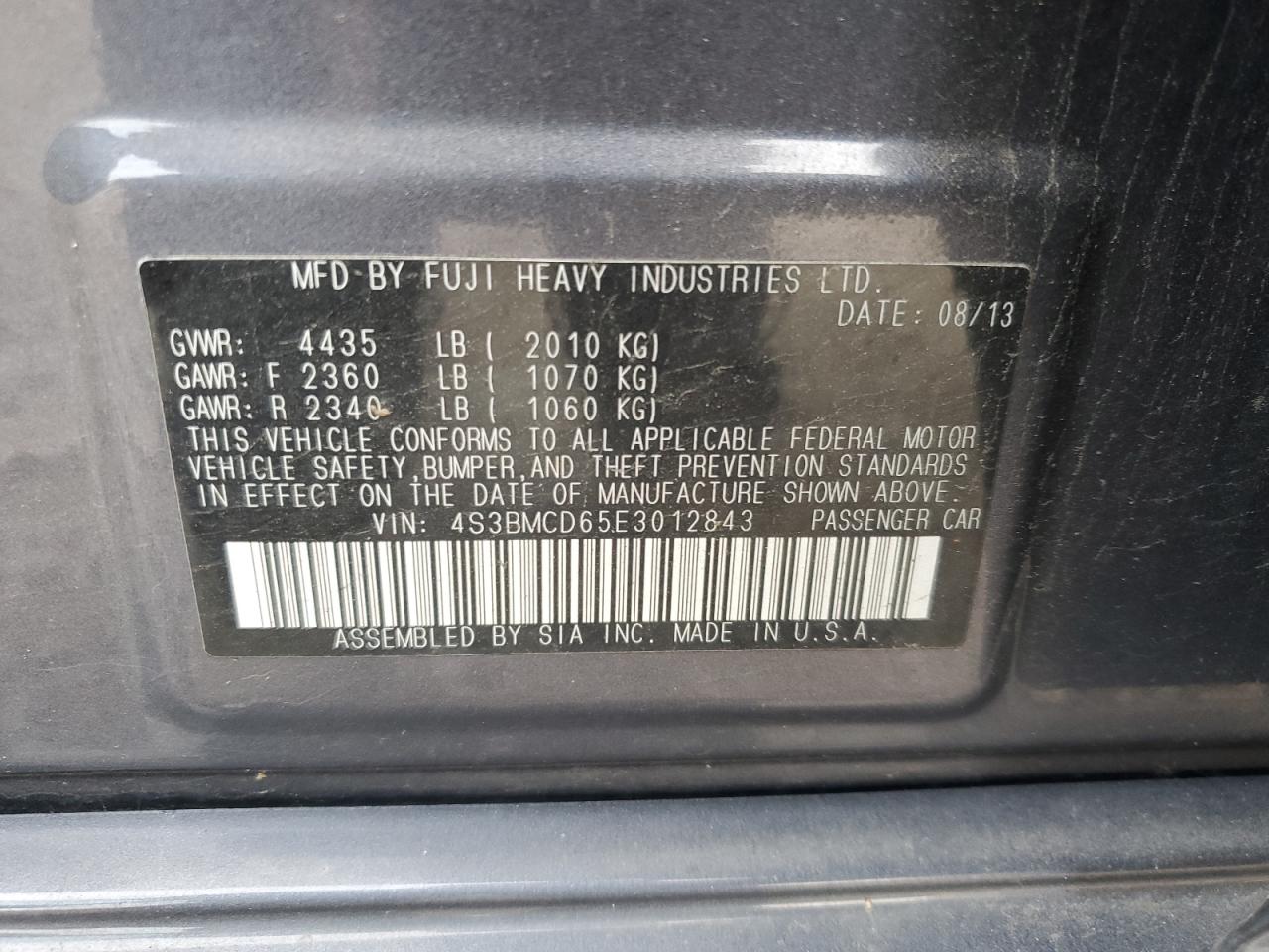 4S3BMCD65E3012843 2014 Subaru Legacy 2.5I Premium