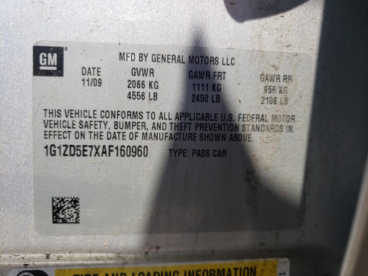 1G1ZD5E7XAF160960 2010 Chevrolet Malibu 2Lt