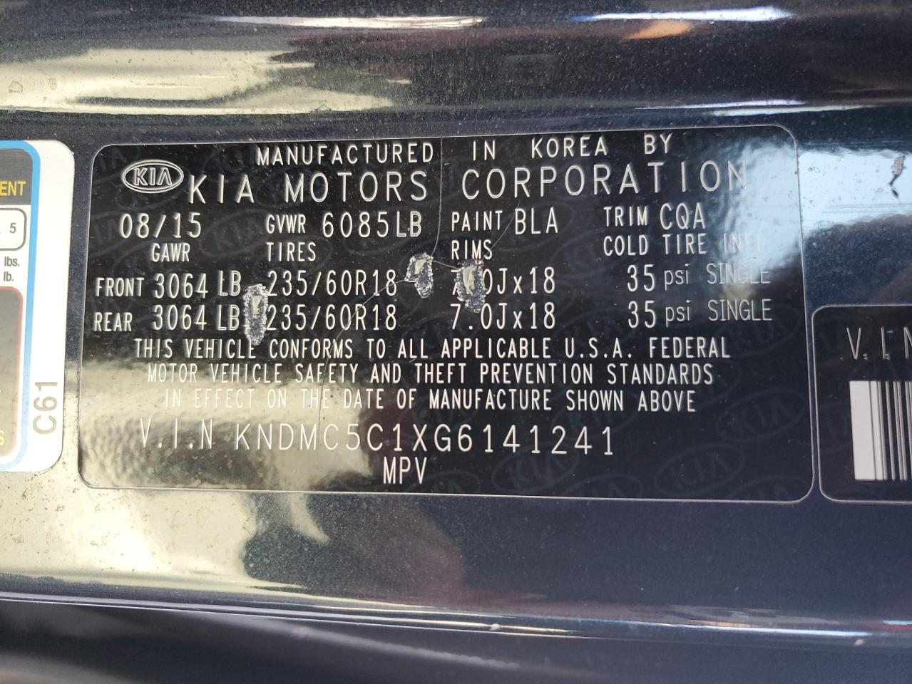 KNDMC5C1XG6141241 2016 Kia Sedona Ex