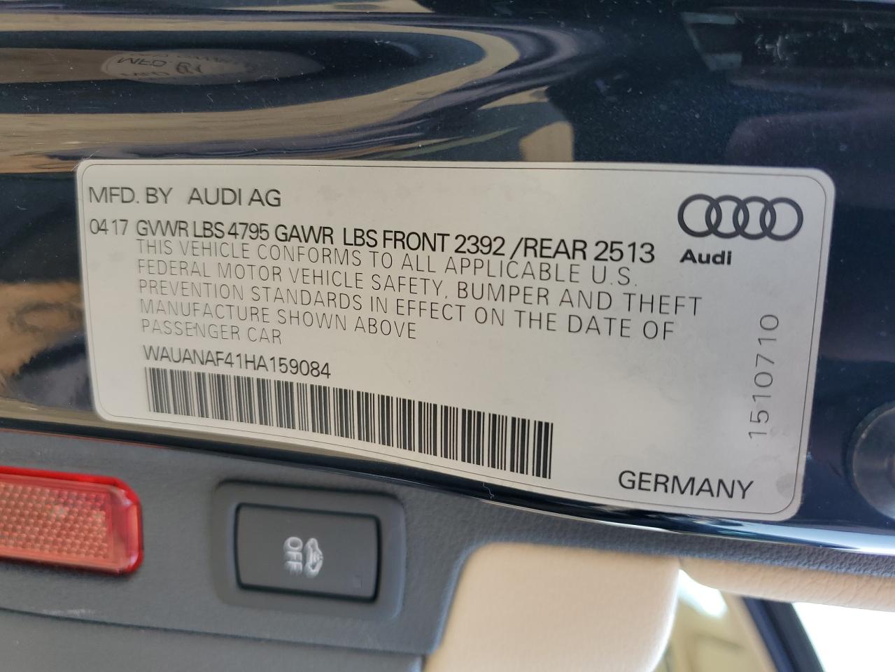 WAUANAF41HA159084 2017 Audi A4 Premium