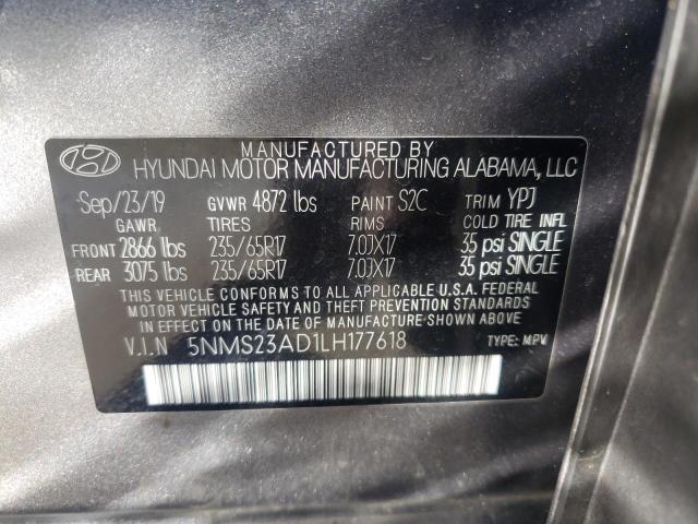 2020 Hyundai Santa Fe Se VIN: 5NMS23AD1LH177618 Lot: 60885184