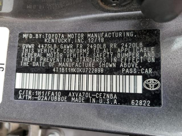 2019 TOYOTA CAMRY L - 4T1B11HK0KU722898
