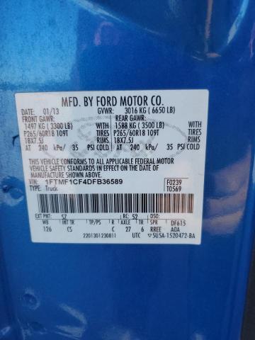 2013 Ford F150 VIN: 1FTMF1CF4DFB36589 Lot: 61299044