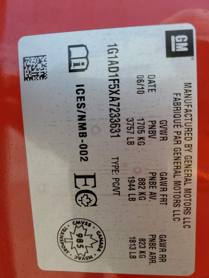 1G1AD1F5XA7233631 2010 Chevrolet Cobalt 1Lt