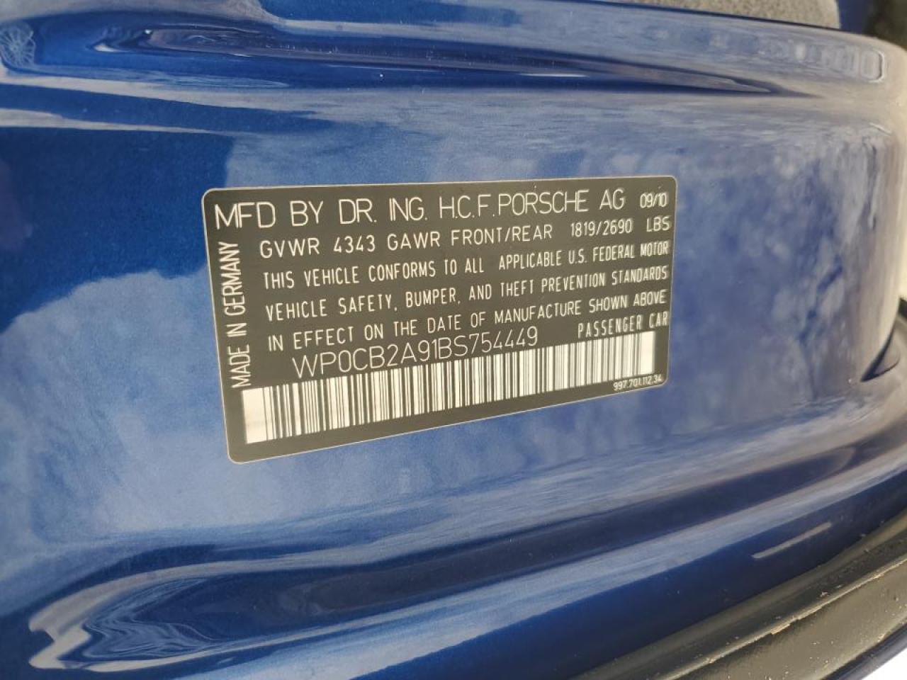 WP0CB2A91BS754449 2011 Porsche 911 Carrera S