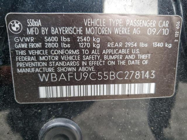 2011 BMW 550 Xi VIN: WBAFU9C55BC278143 Lot: 59717534