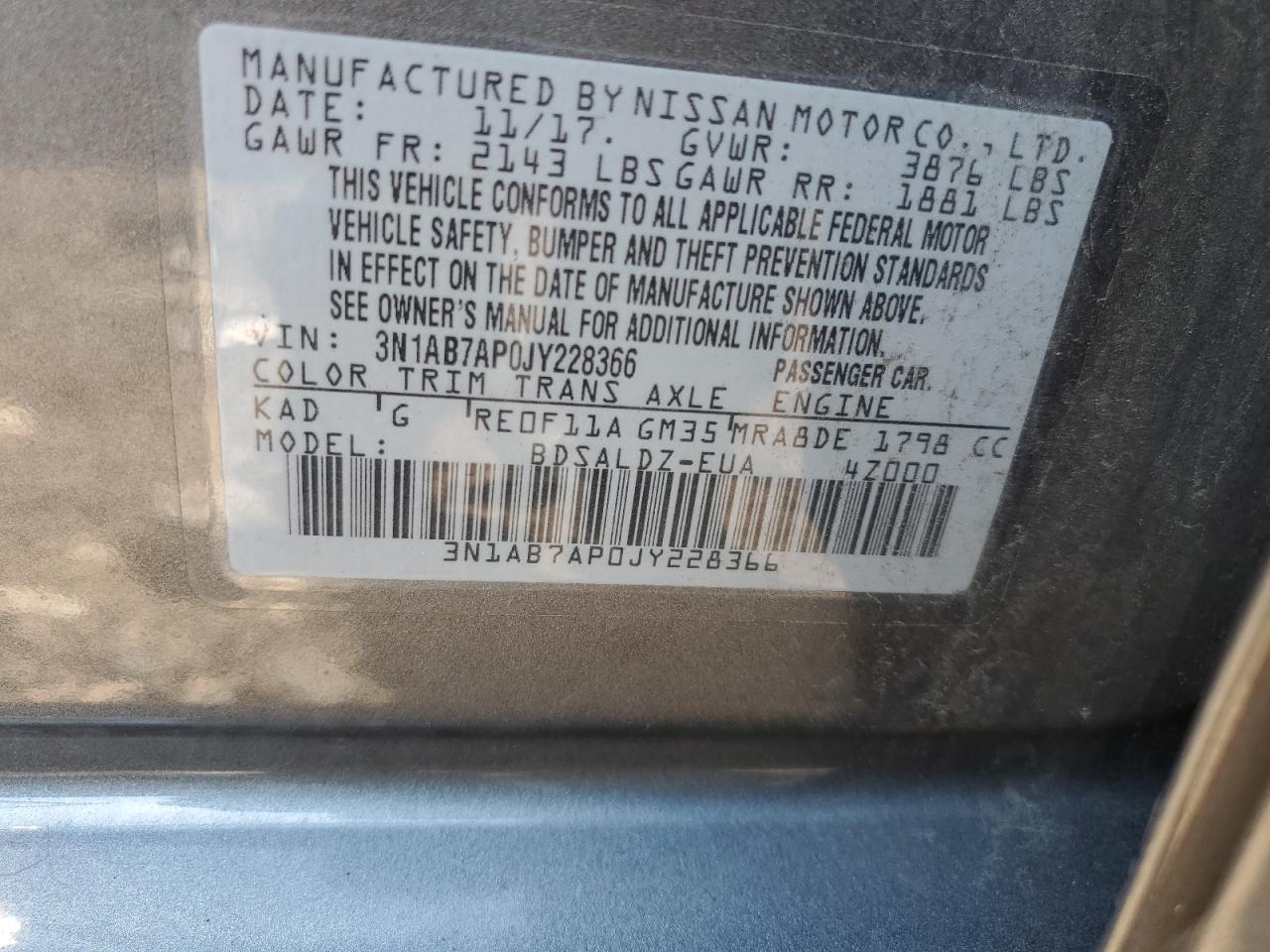 3N1AB7AP0JY228366 2018 Nissan Sentra S