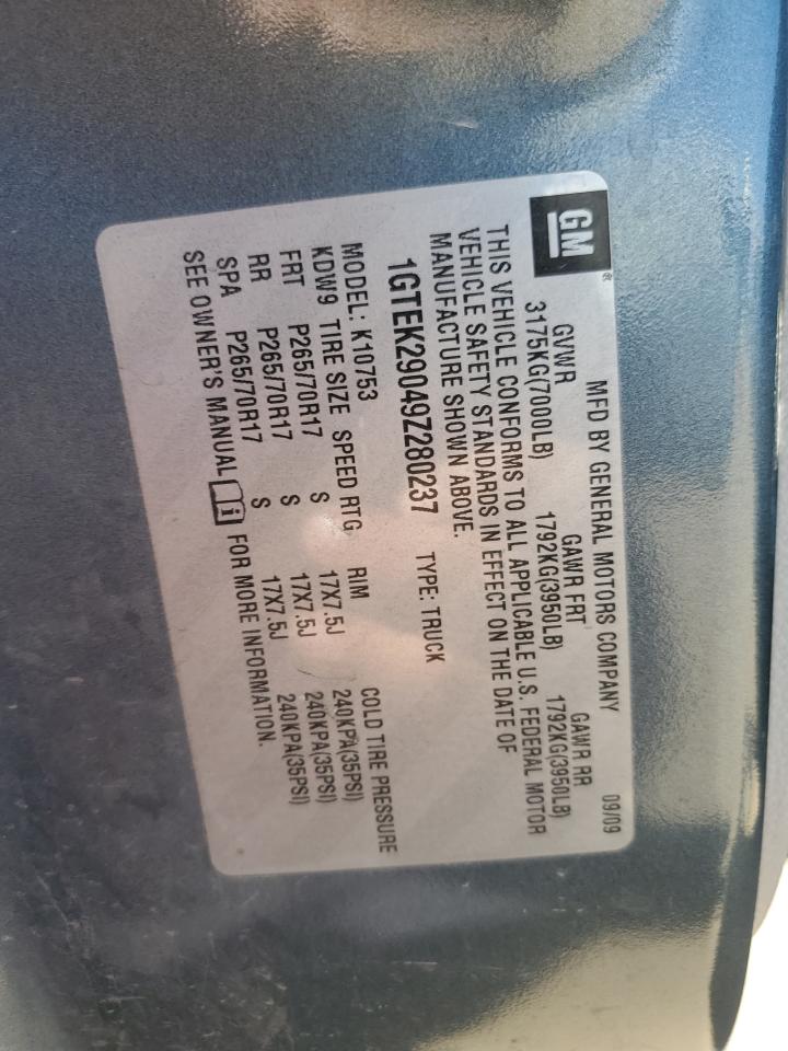 1GTEK29049Z280237 2009 GMC Sierra K1500 Sle