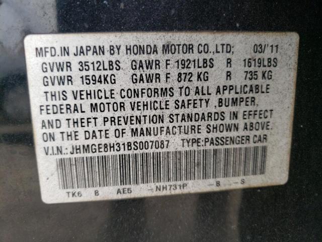 2011 Honda Fit VIN: JHMGE8H31BS007087 Lot: 62421644