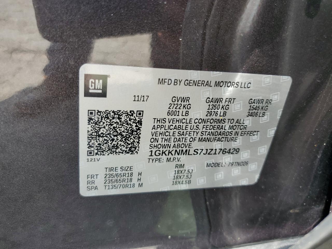 1GKKNMLS7JZ176429 2018 GMC Acadia Slt-1