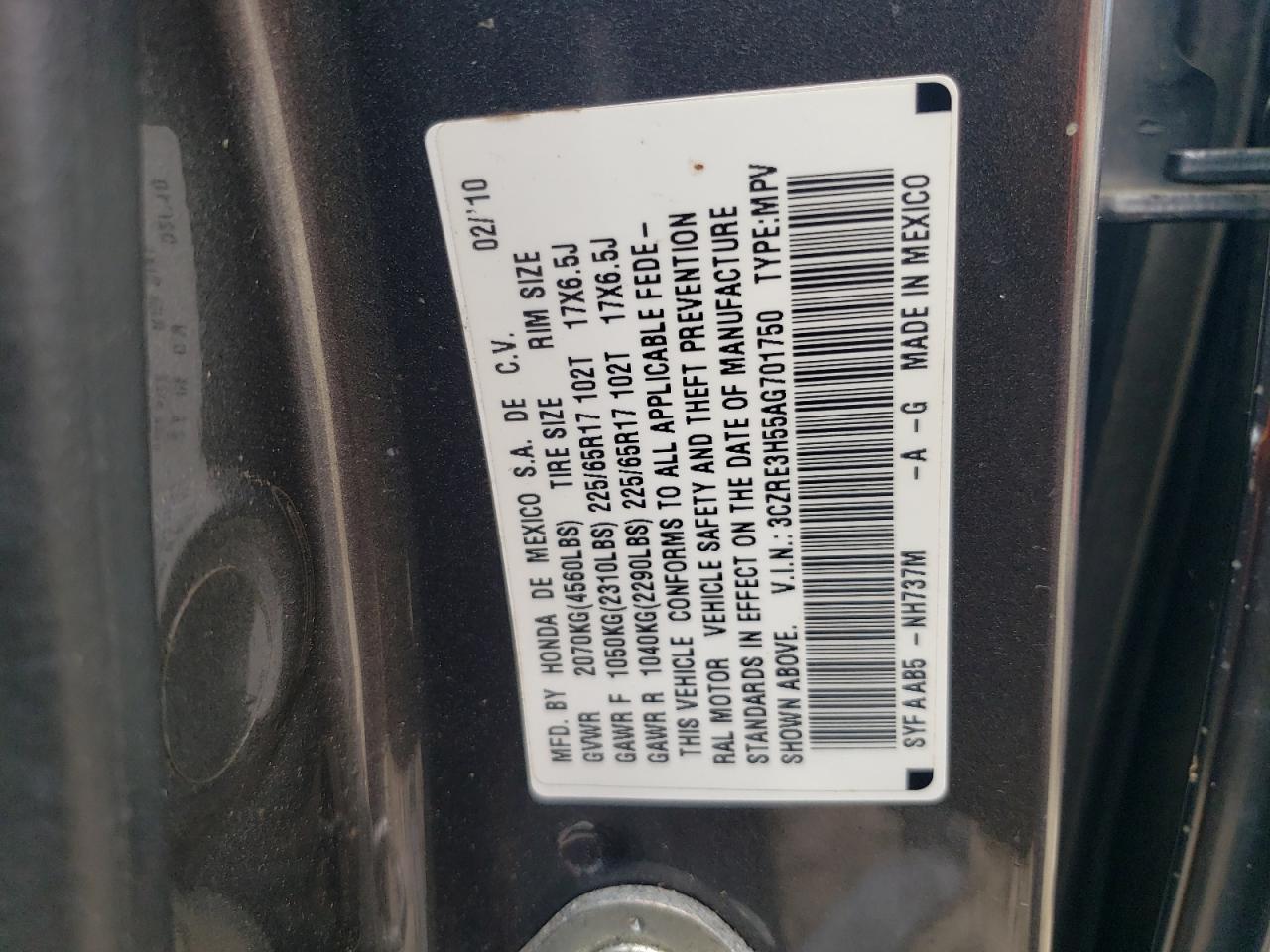 3CZRE3H55AG701750 2010 Honda Cr-V Ex