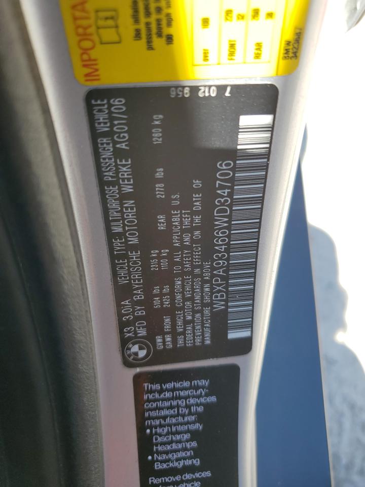 WBXPA93466WD34706 2006 BMW X3 3.0I