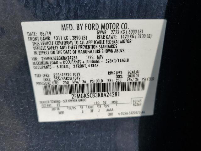 2019 Ford Flex Sel VIN: 2FMGK5C83KBA24281 Lot: 63003654