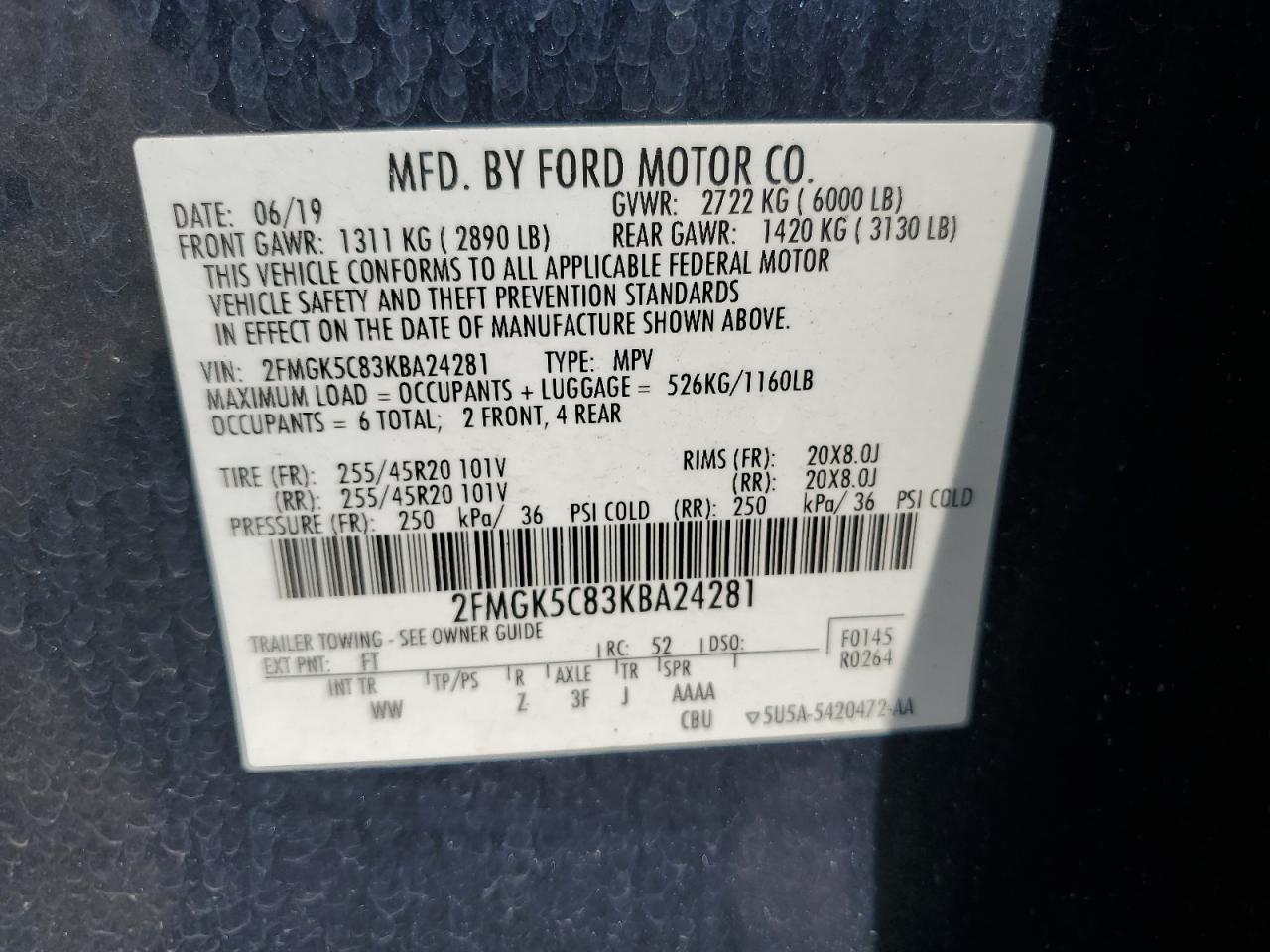 2FMGK5C83KBA24281 2019 Ford Flex Sel