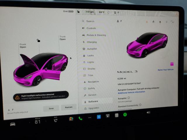 2023 Tesla Model 3 VIN: 5YJ3E1EA5PF707547 Lot: 63038424