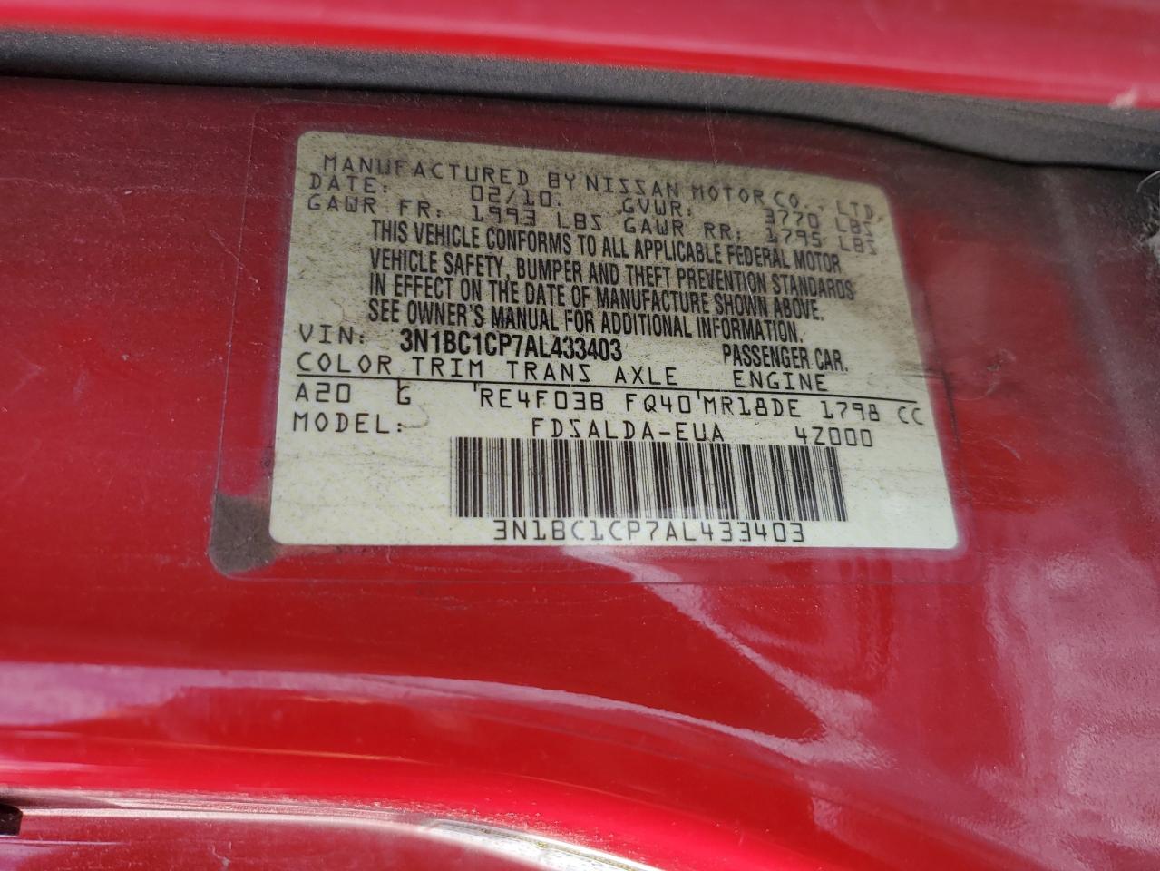 3N1BC1CP7AL433403 2010 Nissan Versa S