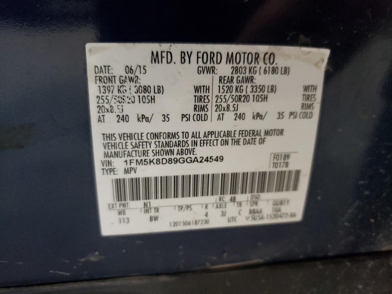 1FM5K8D89GGA24549 2016 Ford Explorer Xlt