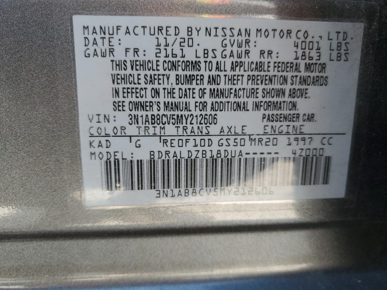 3N1AB8CV5MY212606 2021 Nissan Sentra Sv